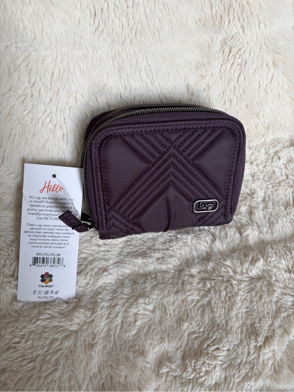 NWT Lug Splits Quilted Compact Zip Wallet - Plum